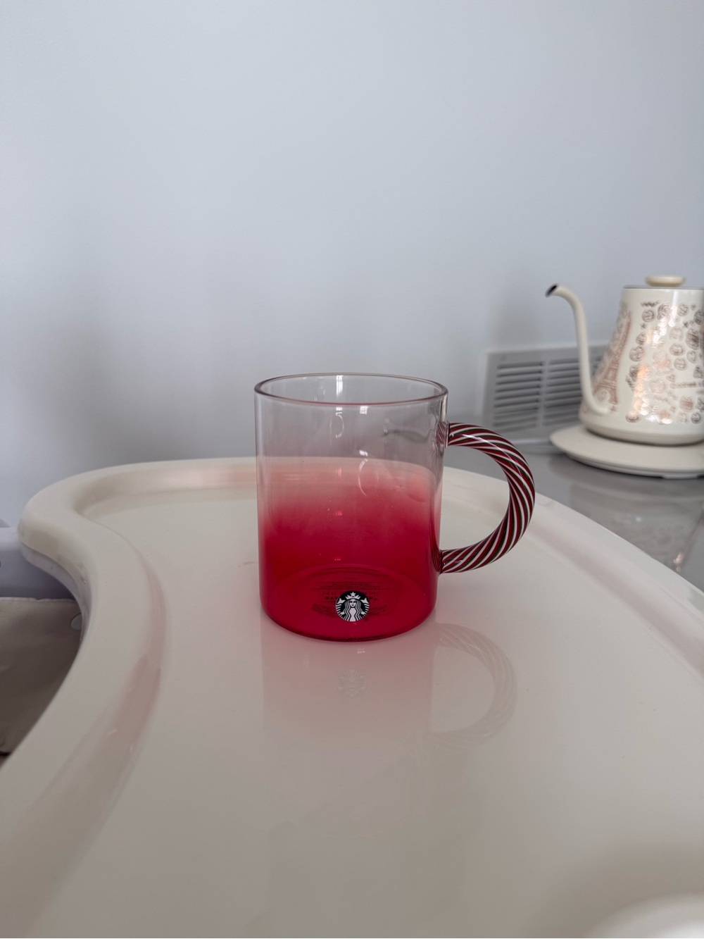 Starbucks Ombre Red Glass Mug with Candy-Stripe Handle